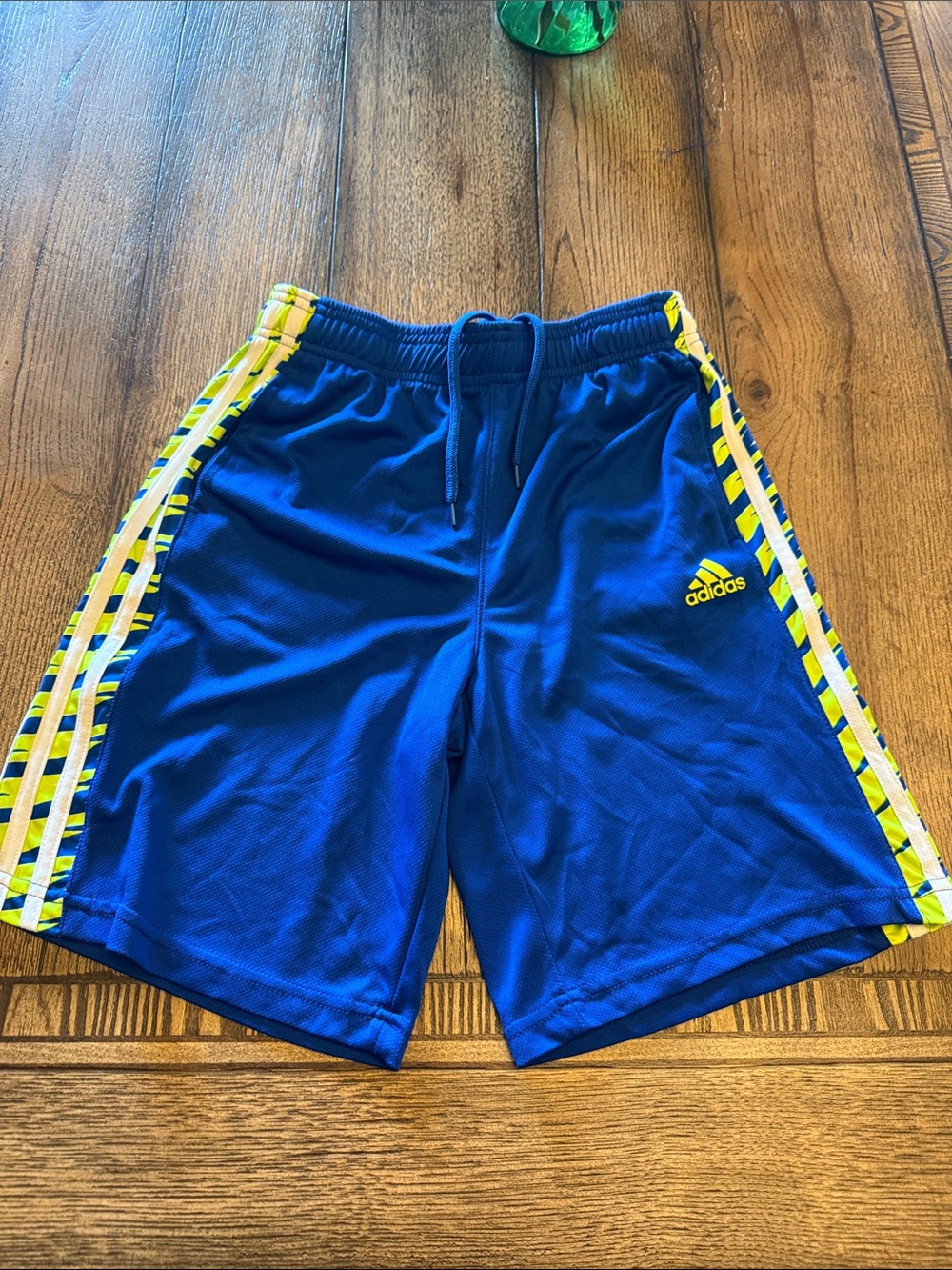 adidas Royal Blue Athletic Shorts with Yellow Accents